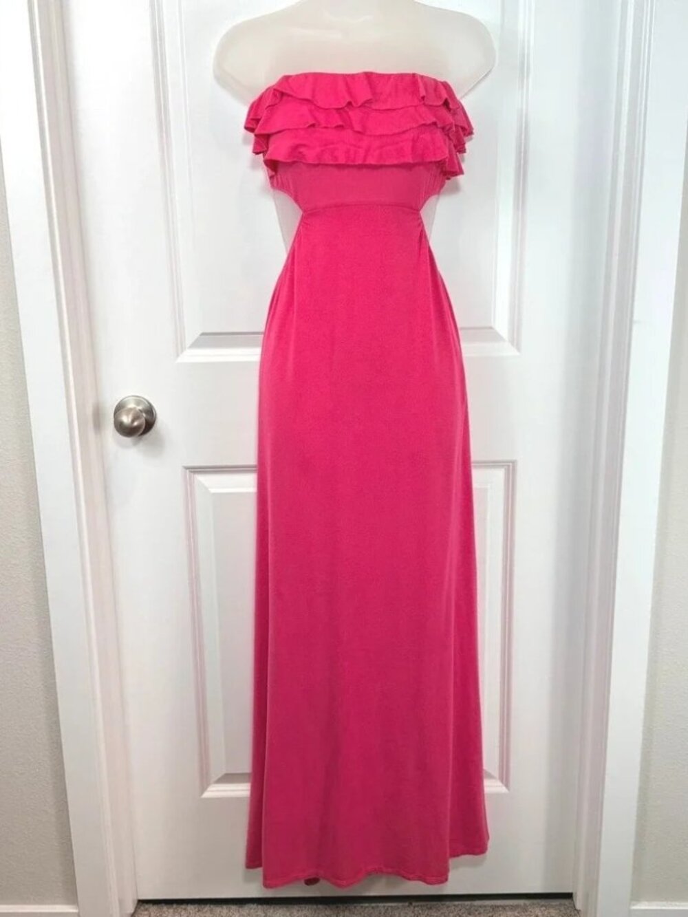 Victoria's Secret Pink Ruched Boho Strapless Maxi Dress Small Smocked Ruffle S